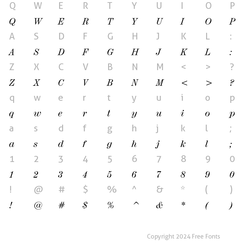 Character Map of Century 725 Italic