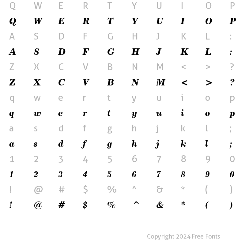 Character Map of Century 731 Bold Italic