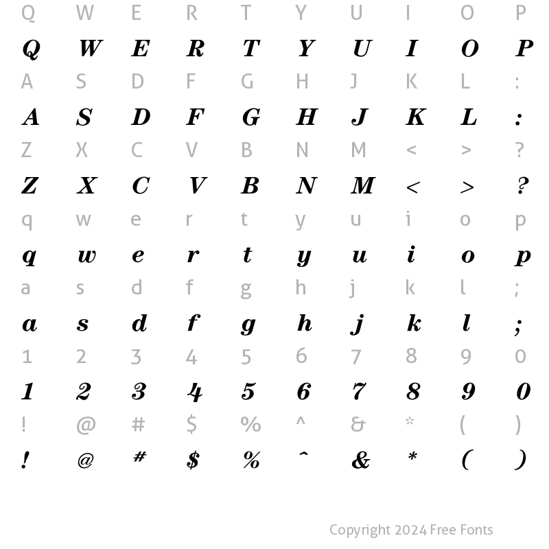 Character Map of Century Bold Italic