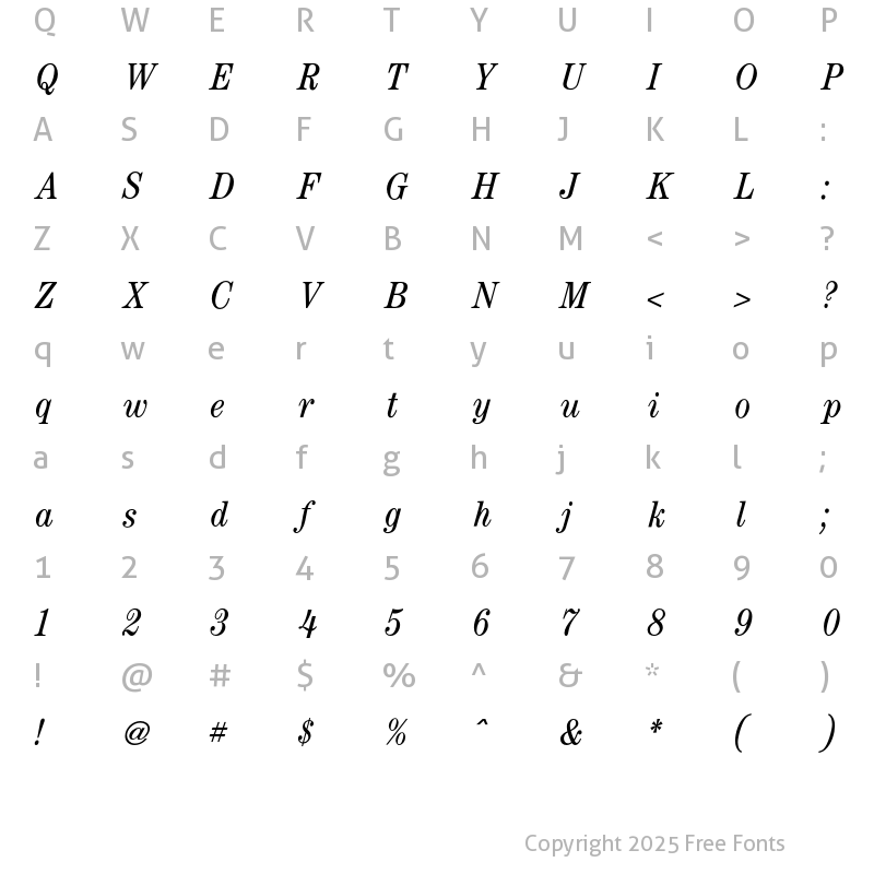 Character Map of Century CondBook Italic