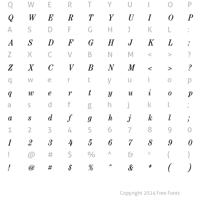 Character Map of Century Condensed Italic