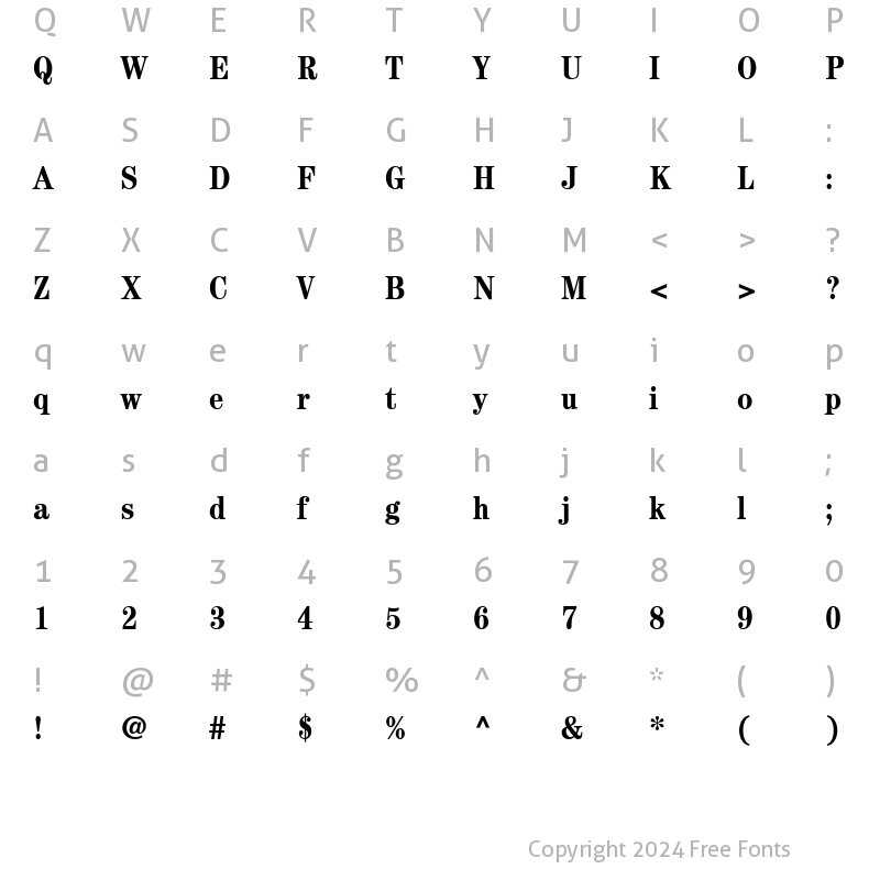 Character Map of Century Condensed SSi Bold Condensed