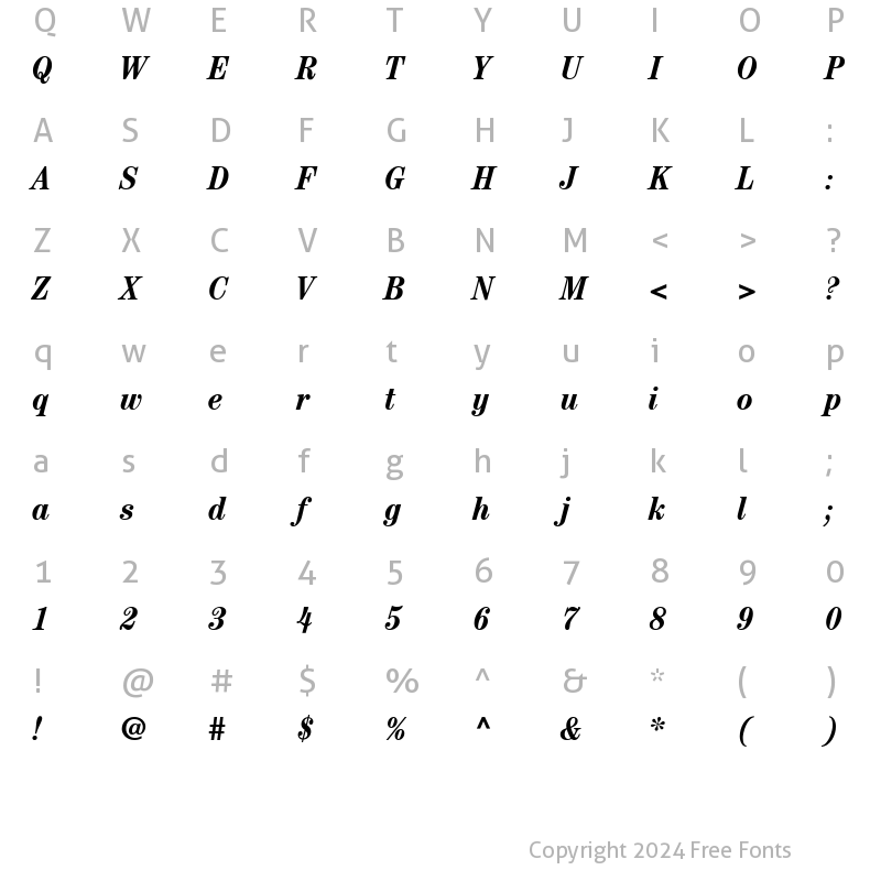 Character Map of Century Condensed SSi Bold Condensed Italic