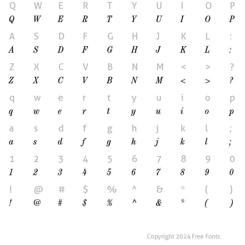 Character Map of Century Condensed SSi Condensed Italic