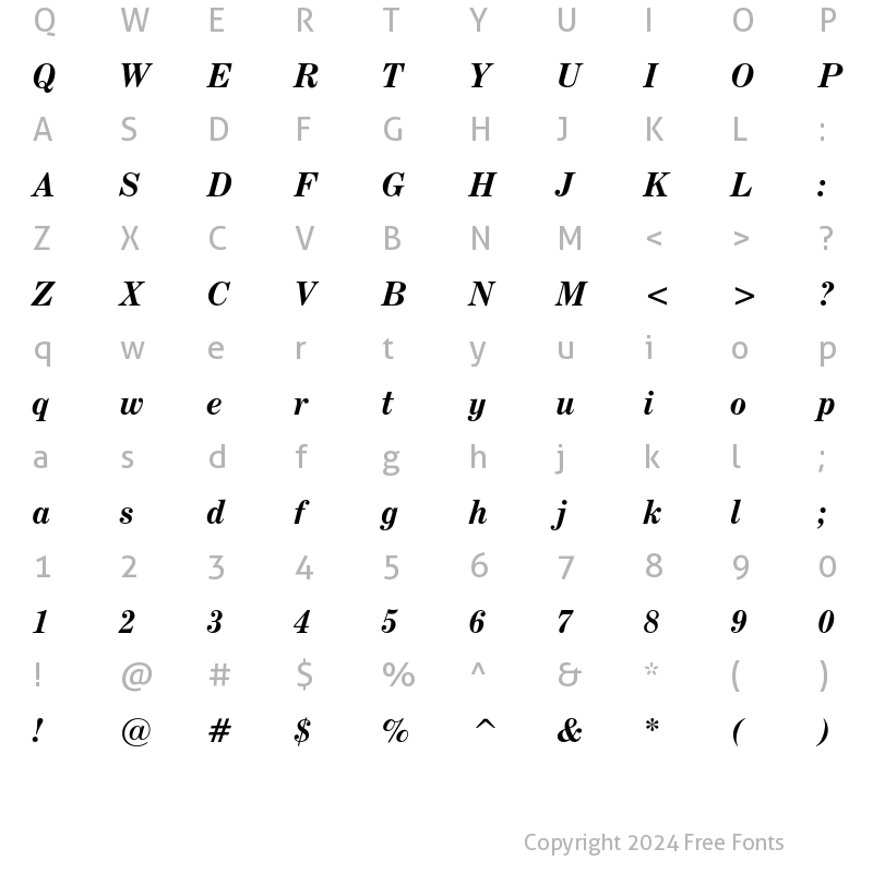 Character Map of Century Expanded Bold Italic