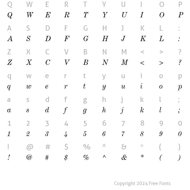 Character Map of Century Expanded LT Std Italic