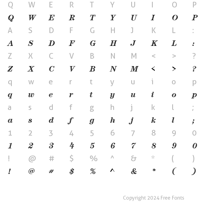 Character Map of Century Hand ICG Italic