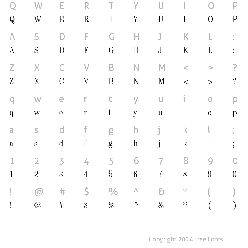 Character Map of Century Light Condensed SSi Light Condensed