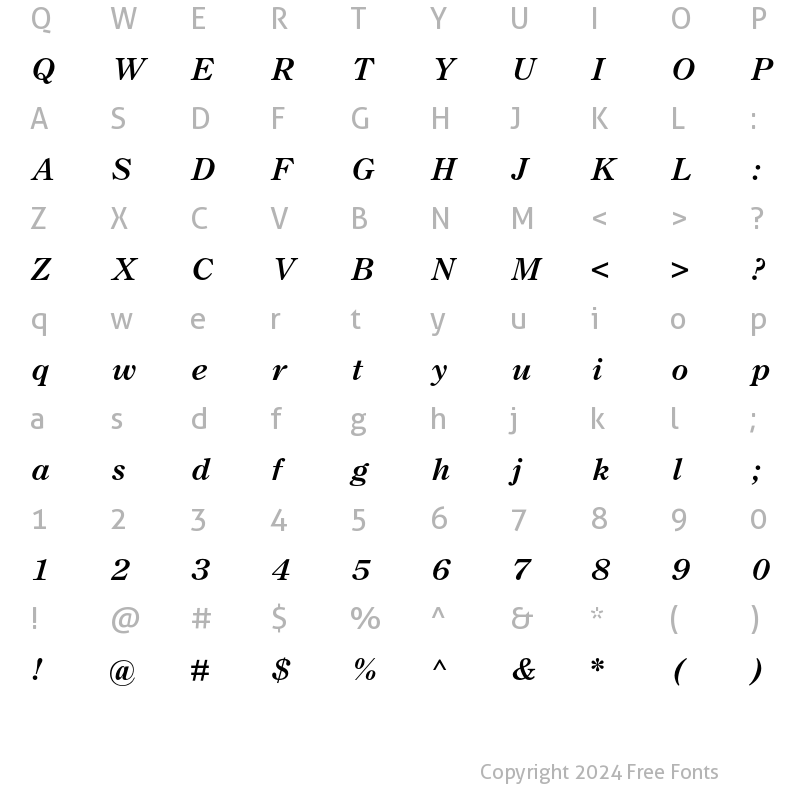 Character Map of Century Old Style Bold Italic