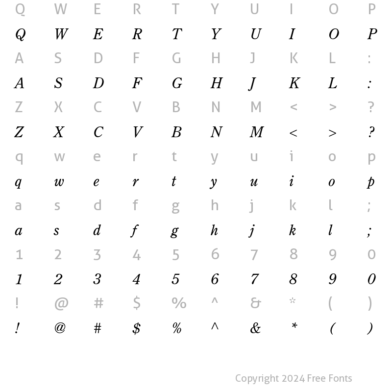 Character Map of Century Old Style Italic