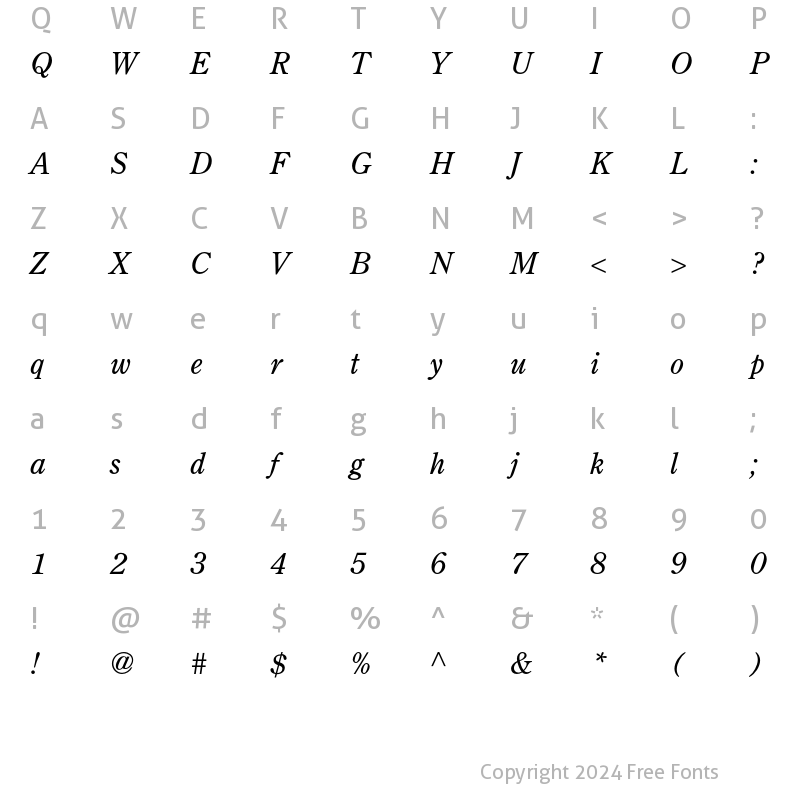 Character Map of Century Old Style Std Italic