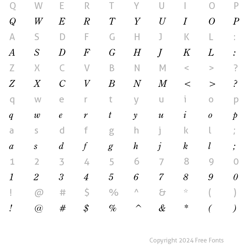 Character Map of Century Oldstyle Italic