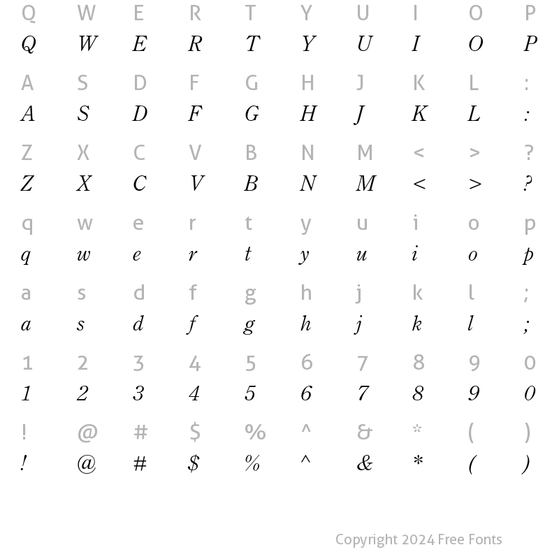 Character Map of Century OS MT Std Italic