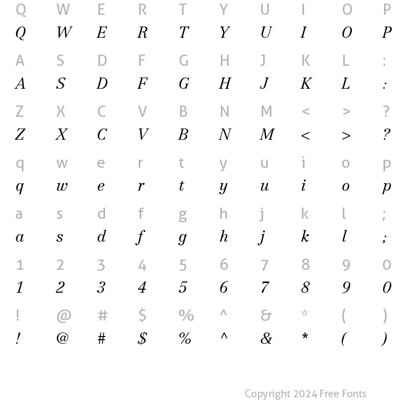 Character Map of Century Reprise Light SSi Light Italic