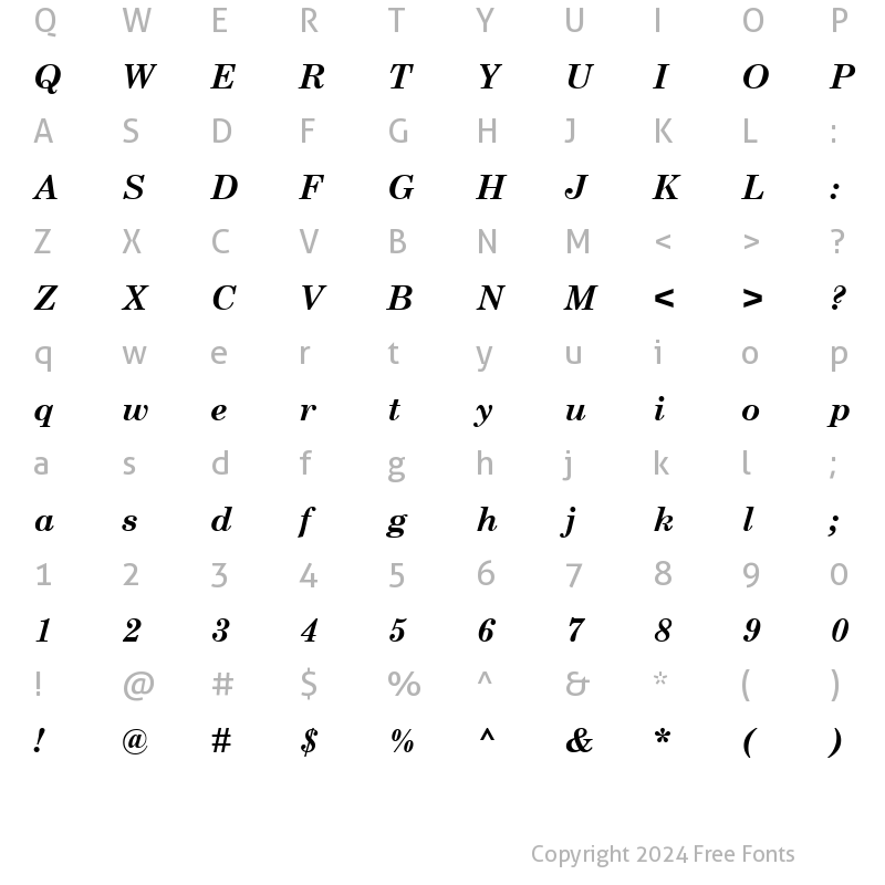 Character Map of Century Schoolbook Bold Italic