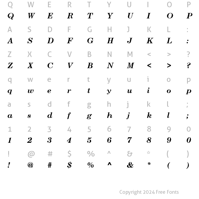 Character Map of Century-Schoolbook Bold-Italic