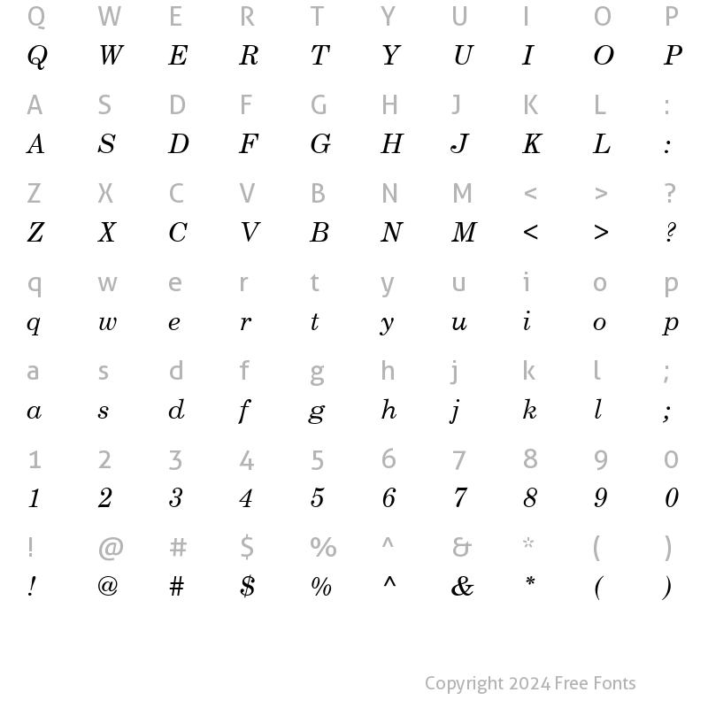 Character Map of Century-Schoolbook Normal-Italic