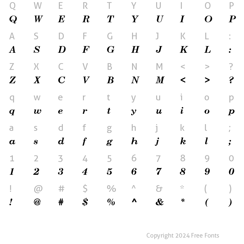 Character Map of Century Schoolbook SSi Bold Italic