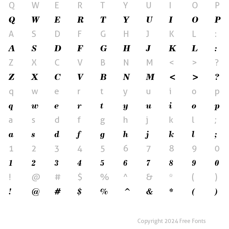 Character Map of Century731 BT Bold Italic