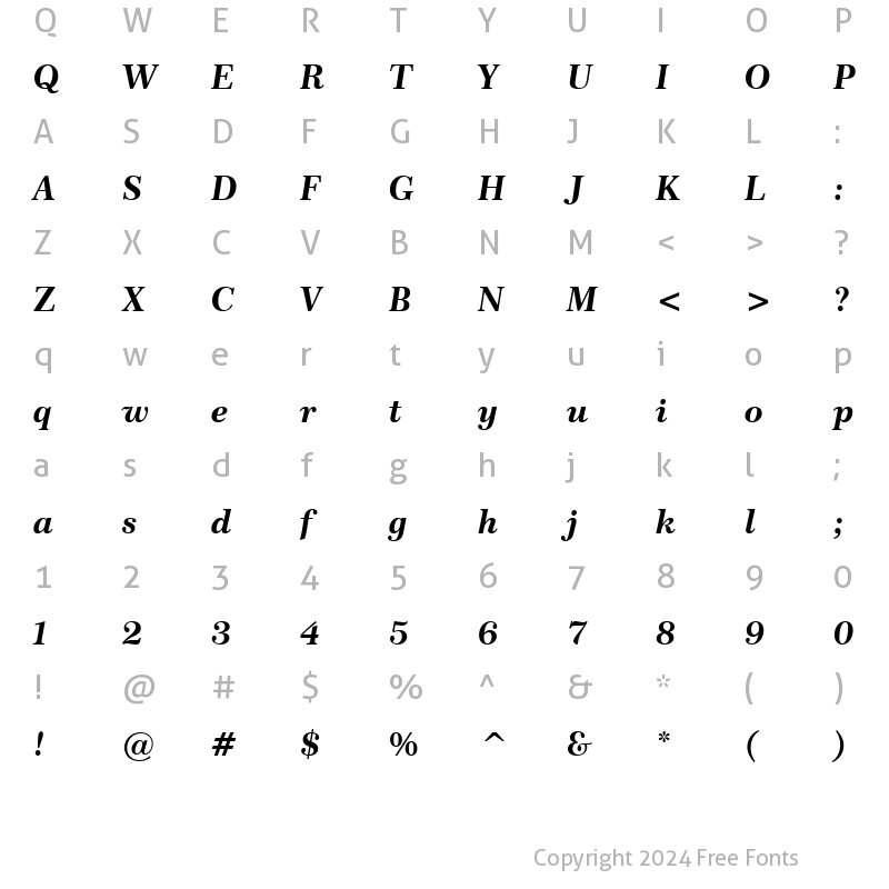 Character Map of Century751 No2 BT Bold Italic