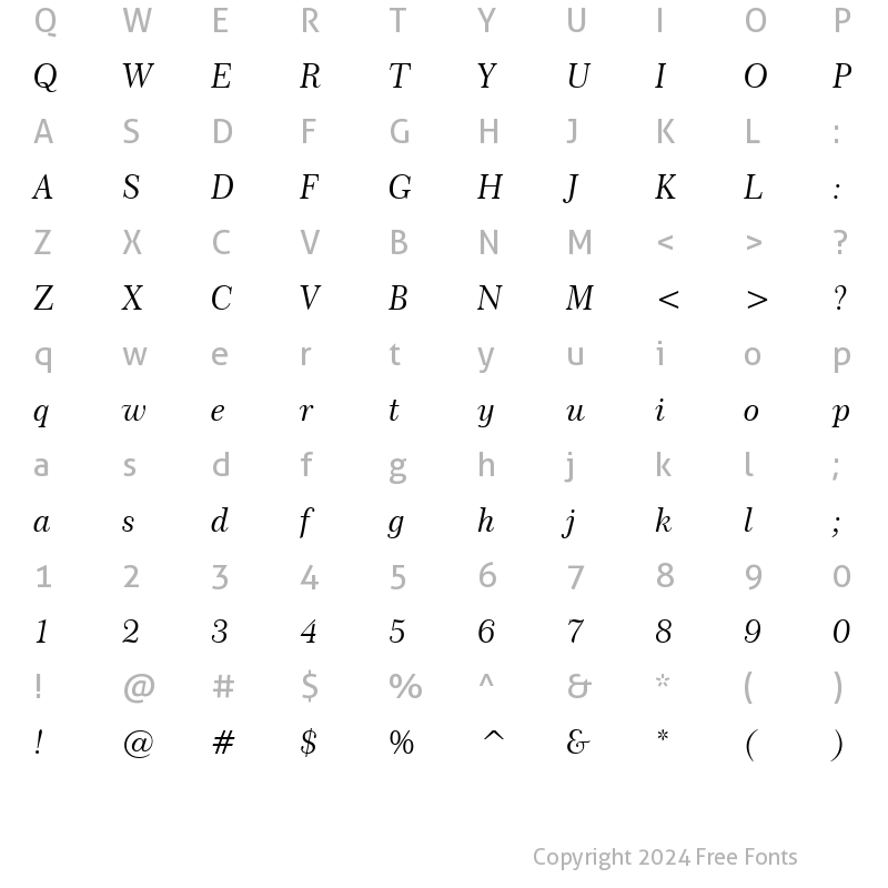 Character Map of Century751 No2 BT Italic