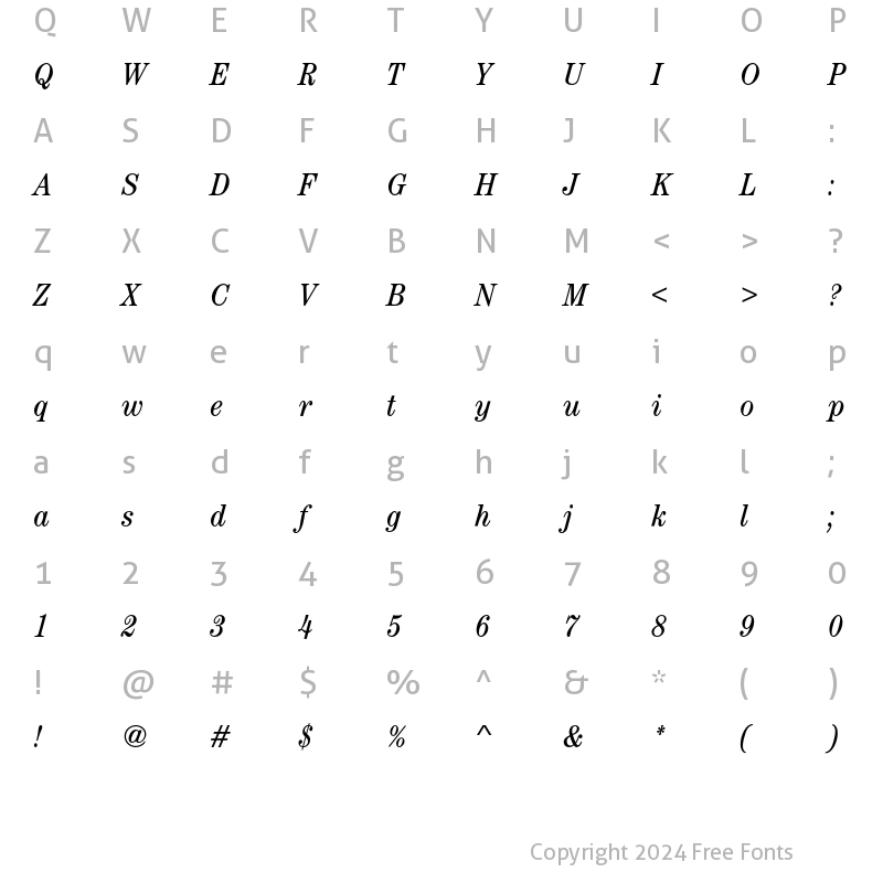 Character Map of CenturyEF-BookCondItalic Regular