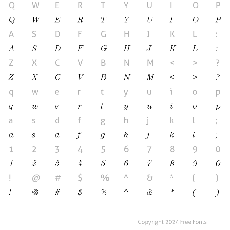 Character Map of CenturyEF-LightItalic Regular