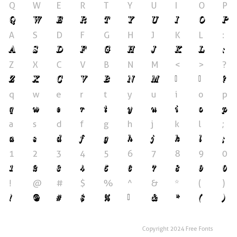 Character Map of CenturyExpTRegItaSh1 Regular