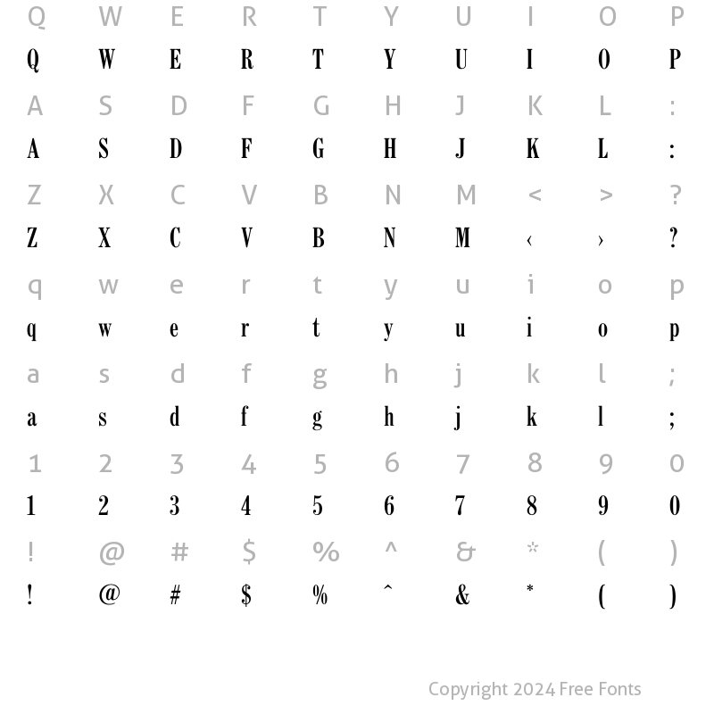 Character Map of CenturyFB Condensed Bold