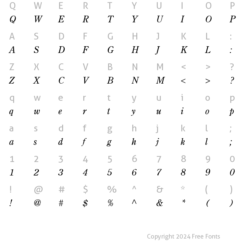 Character Map of CenturyOldStyle Italic