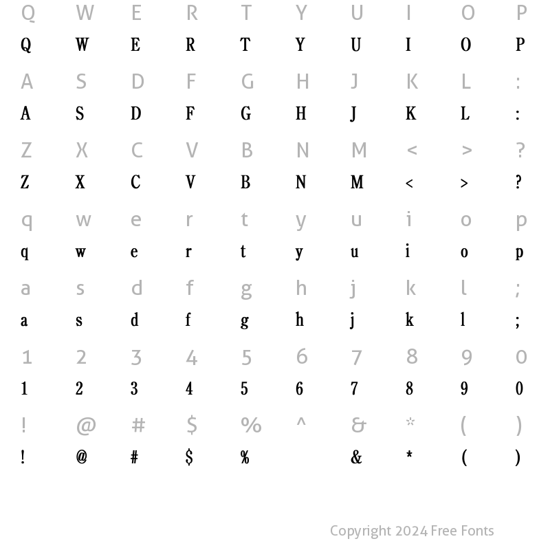 Character Map of CenturyOldStyle-Light Condensed Bold