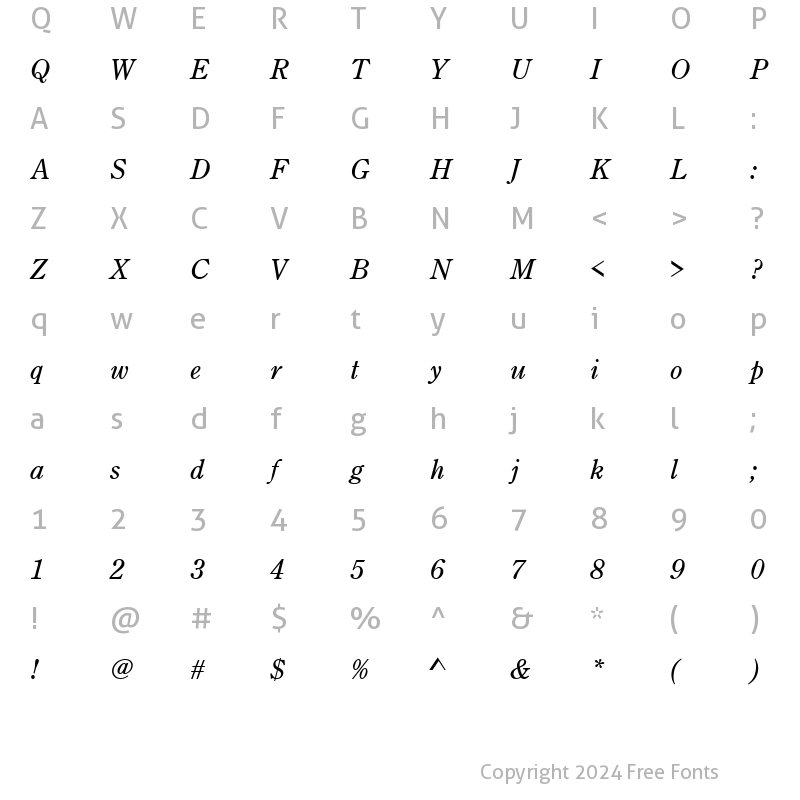 Character Map of CenturyOldStyT Italic