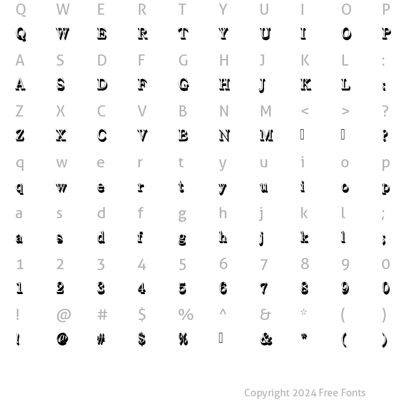 Character Map of CenturyOldStyTRegSh1 Regular