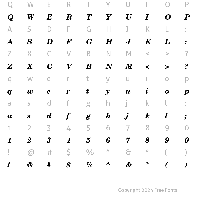 Character Map of CenturySchL Bold Italic