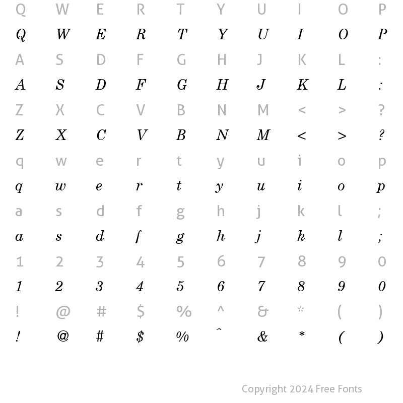 Character Map of CenturySchoolbook RegularItalic