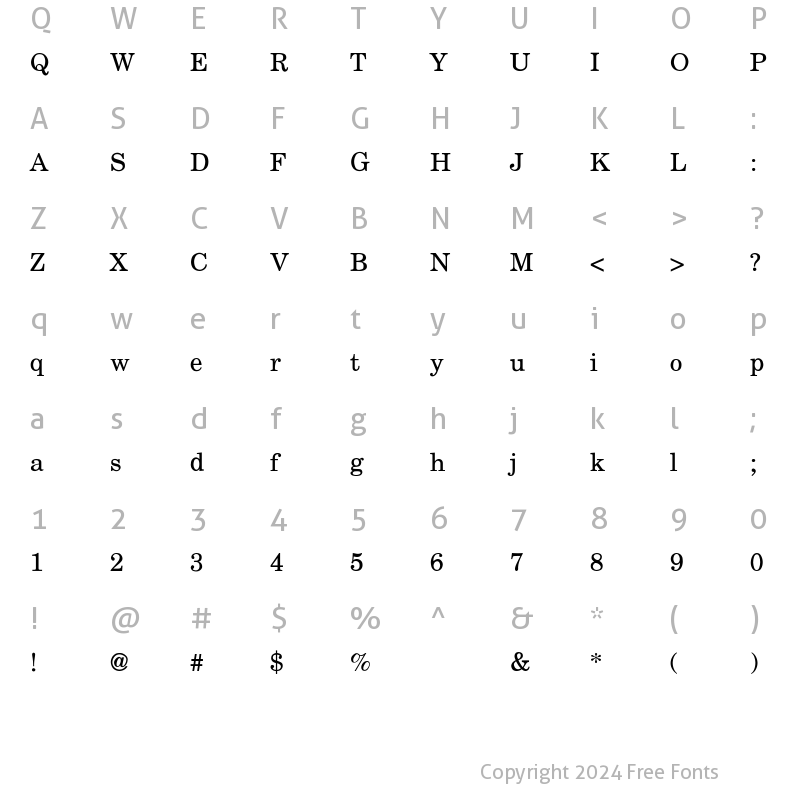 Character Map of CenturySchoolbook-Thin Regular