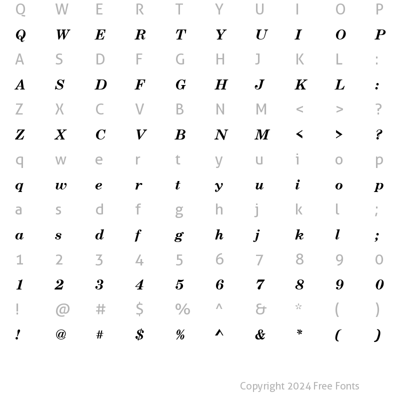 Character Map of CenturySchTEE Bold Italic