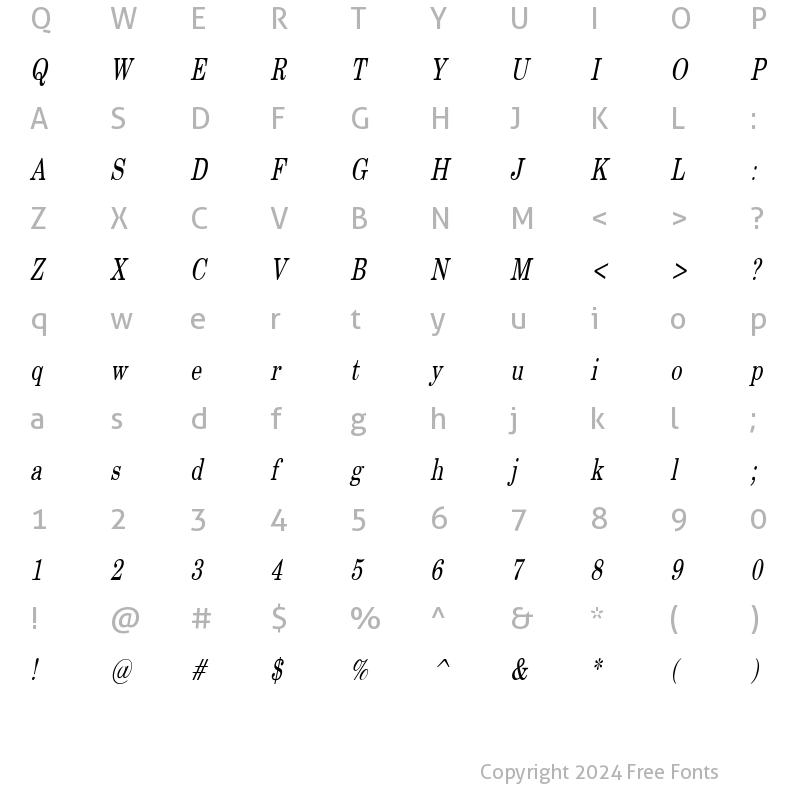 Character Map of CenturySWCondensed Italic