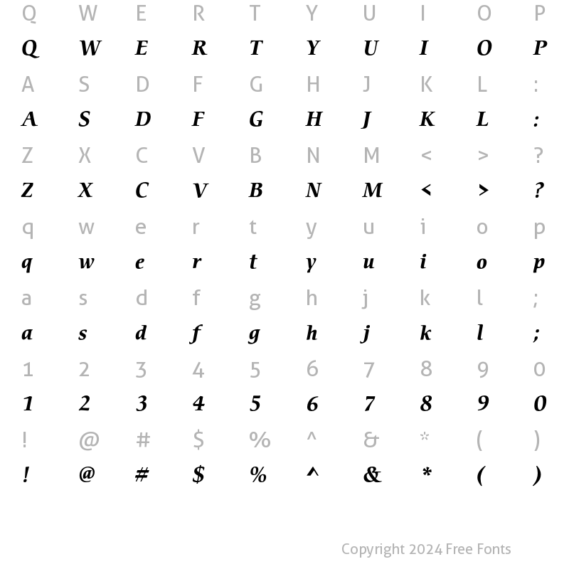 Character Map of CerigoEF Bold Italic