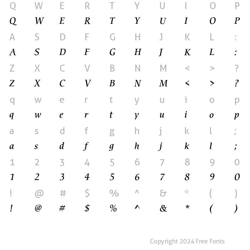 Character Map of CerigoEF Medium Italic