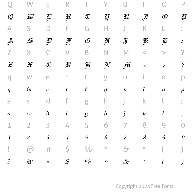 Character Map of Certificate Italic