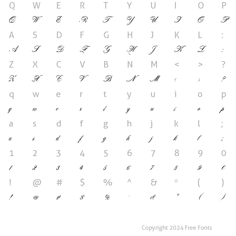 Character Map of Certificate Script Regular