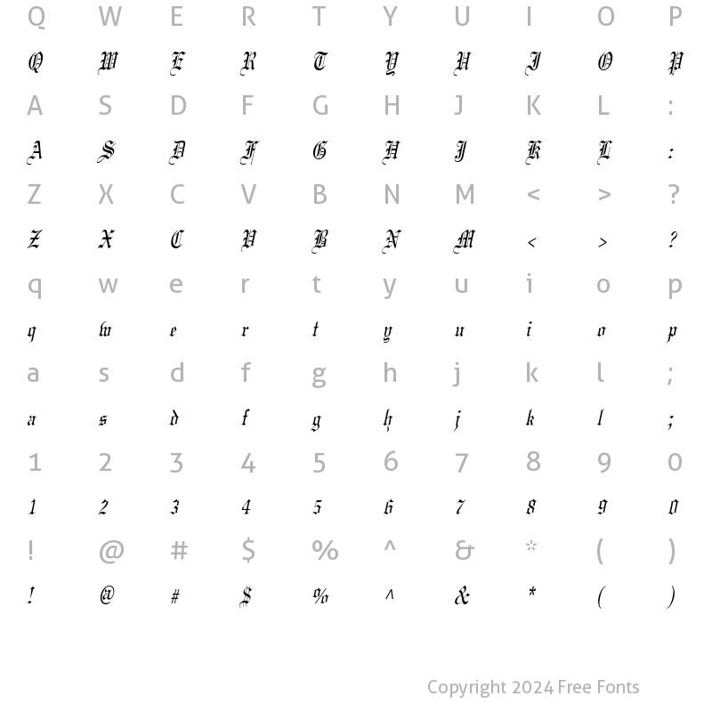 Character Map of CertificateCondensed Italic