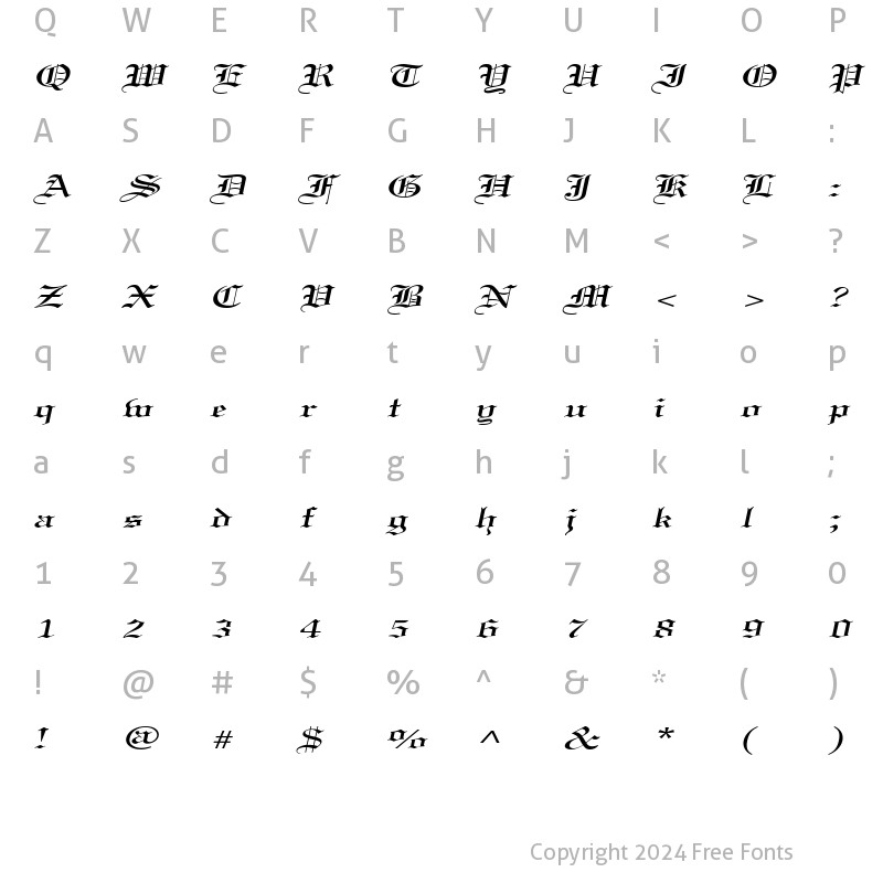 Character Map of CertificateExtended Italic