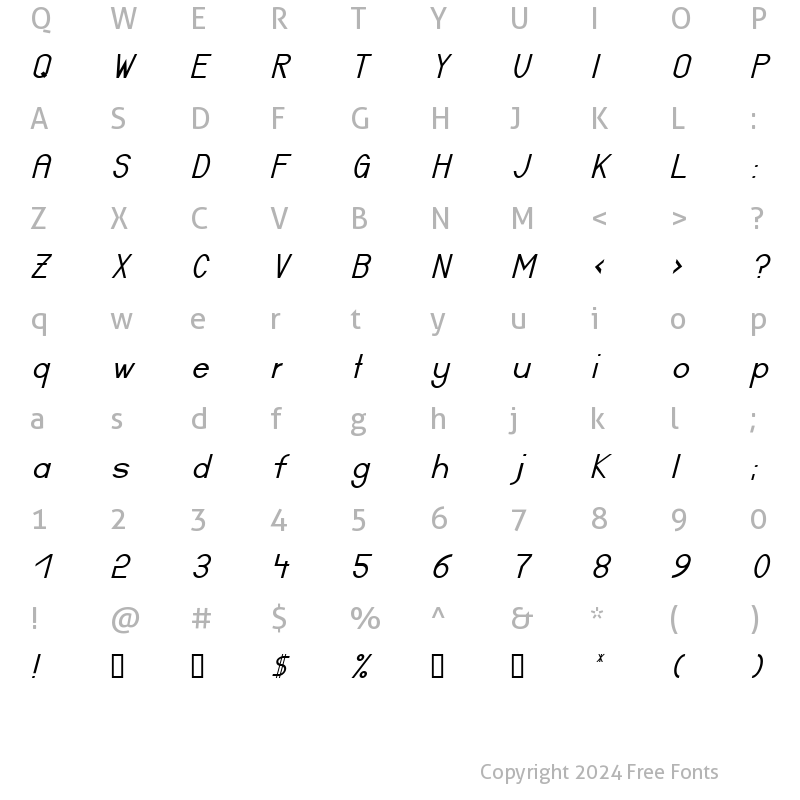 Character Map of Certified Italic