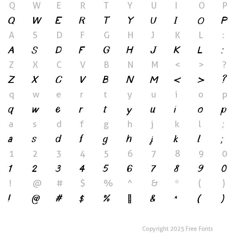 Character Map of CG A Little Slanty Font Regular