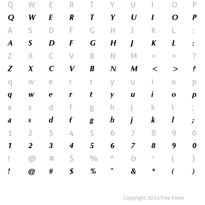 Character Map of CG Omega Bold Italic