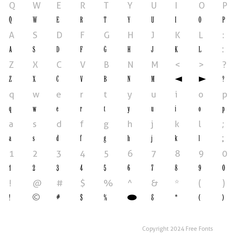 Character Map of CgLatinElongated Medium