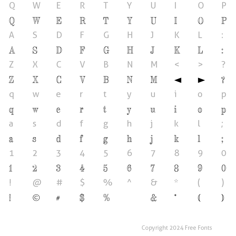 Character Map of CgTorinoOutline Medium