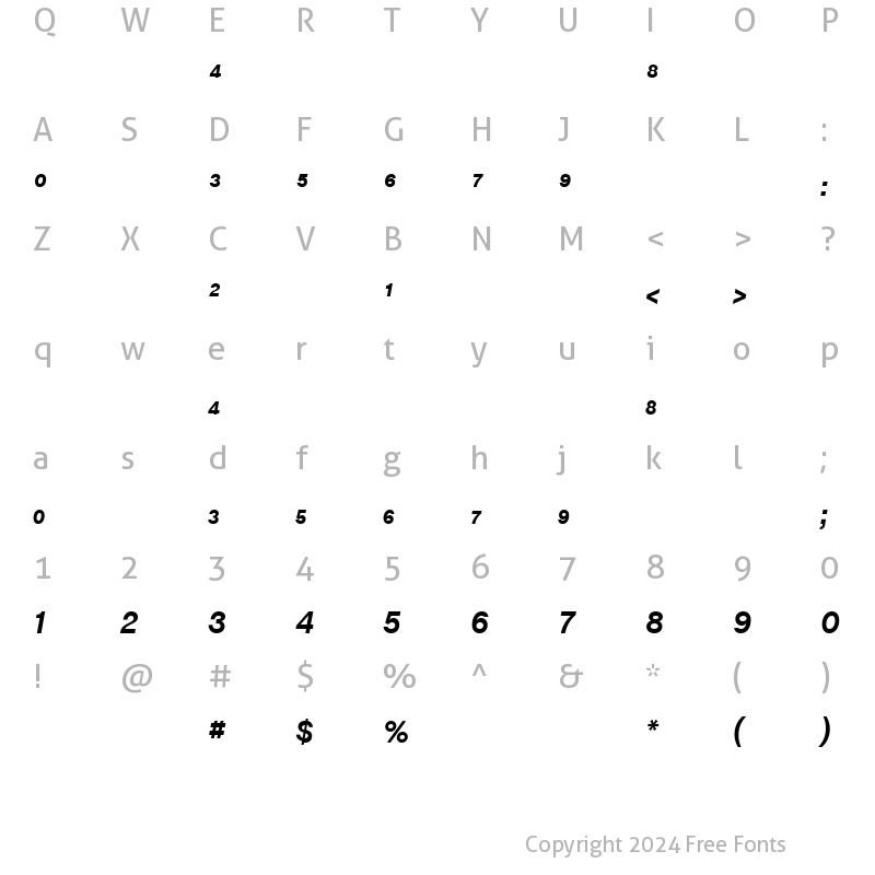 Character Map of ChaletBookTTFrac Bold Italic